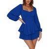 image:imageLYANER Womens Jumpsuit Lantern Long Sleeve Ruffle Layer Tie Mini Short RomperSolid Royal Blue