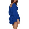 image:imageLYANER Womens Jumpsuit Lantern Long Sleeve Ruffle Layer Tie Mini Short RomperSolid Royal Blue