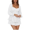 image:imageLYANER Womens Jumpsuit Lantern Long Sleeve Ruffle Layer Tie Mini Short RomperSolid White