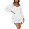 image:imageLYANER Womens Jumpsuit Lantern Long Sleeve Ruffle Layer Tie Mini Short RomperSolid White