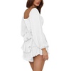 image:imageLYANER Womens Jumpsuit Lantern Long Sleeve Ruffle Layer Tie Mini Short RomperSolid White