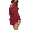 image:imageLYANER Womens Jumpsuit Lantern Long Sleeve Ruffle Layer Tie Mini Short RomperSolid Wine Red