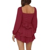 image:imageLYANER Womens Jumpsuit Lantern Long Sleeve Ruffle Layer Tie Mini Short RomperSolid Wine Red