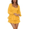 image:imageLYANER Womens Jumpsuit Lantern Long Sleeve Ruffle Layer Tie Mini Short RomperSolid Yellow
