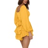 image:imageLYANER Womens Jumpsuit Lantern Long Sleeve Ruffle Layer Tie Mini Short RomperSolid Yellow