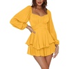 image:imageLYANER Womens Jumpsuit Lantern Long Sleeve Ruffle Layer Tie Mini Short RomperSolid Yellow
