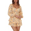 image:imageLYANER Womens Jumpsuit Lantern Long Sleeve Ruffle Layer Tie Mini Short RomperWatercolor Floral