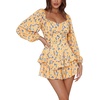 image:imageLYANER Womens Jumpsuit Lantern Long Sleeve Ruffle Layer Tie Mini Short RomperWatercolor Floral