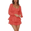 image:imageLYANER Womens Jumpsuit Lantern Long Sleeve Ruffle Layer Tie Mini Short RomperWatermelon Red