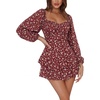 image:imageLYANER Womens Jumpsuit Lantern Long Sleeve Ruffle Layer Tie Mini Short RomperWhite Floral