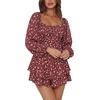 image:imageLYANER Womens Jumpsuit Lantern Long Sleeve Ruffle Layer Tie Mini Short RomperWhite Floral