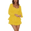image:imageLYANER Womens Jumpsuit Lantern Long Sleeve Ruffle Layer Tie Mini Short RomperYellow