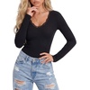 image:imageLYANER Womens Lace V Neck Long Sleeve Fitted Shirts Basic Ribbed Knit Tops Going Out Trendy TopBlack