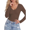 image:imageLYANER Womens Lace V Neck Long Sleeve Fitted Shirts Basic Ribbed Knit Tops Going Out Trendy TopBrown