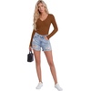 image:imageLYANER Womens Lace V Neck Long Sleeve Fitted Shirts Basic Ribbed Knit Tops Going Out Trendy TopCaramel
