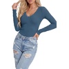 image:imageLYANER Womens Lace V Neck Long Sleeve Fitted Shirts Basic Ribbed Knit Tops Going Out Trendy TopDark Blue