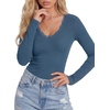 image:imageLYANER Womens Lace V Neck Long Sleeve Fitted Shirts Basic Ribbed Knit Tops Going Out Trendy TopDark Blue