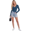 image:imageLYANER Womens Lace V Neck Long Sleeve Fitted Shirts Basic Ribbed Knit Tops Going Out Trendy TopDark Blue