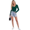image:imageLYANER Womens Lace V Neck Long Sleeve Fitted Shirts Basic Ribbed Knit Tops Going Out Trendy TopDark Green