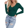 image:imageLYANER Womens Lace V Neck Long Sleeve Fitted Shirts Basic Ribbed Knit Tops Going Out Trendy TopDark Green