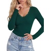 image:imageLYANER Womens Lace V Neck Long Sleeve Fitted Shirts Basic Ribbed Knit Tops Going Out Trendy TopDark Green
