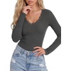 image:imageLYANER Womens Lace V Neck Long Sleeve Fitted Shirts Basic Ribbed Knit Tops Going Out Trendy TopDark Spend Gray