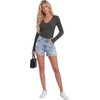 image:imageLYANER Womens Lace V Neck Long Sleeve Fitted Shirts Basic Ribbed Knit Tops Going Out Trendy TopDark Spend Gray
