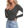 image:imageLYANER Womens Lace V Neck Long Sleeve Fitted Shirts Basic Ribbed Knit Tops Going Out Trendy TopDark Spend Gray