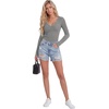 image:imageLYANER Womens Lace V Neck Long Sleeve Fitted Shirts Basic Ribbed Knit Tops Going Out Trendy TopLight Grey