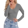 image:imageLYANER Womens Lace V Neck Long Sleeve Fitted Shirts Basic Ribbed Knit Tops Going Out Trendy TopLight Grey