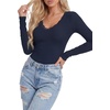 image:imageLYANER Womens Lace V Neck Long Sleeve Fitted Shirts Basic Ribbed Knit Tops Going Out Trendy TopNavy Blue
