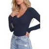image:imageLYANER Womens Lace V Neck Long Sleeve Fitted Shirts Basic Ribbed Knit Tops Going Out Trendy TopNavy Blue