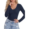 image:imageLYANER Womens Lace V Neck Long Sleeve Fitted Shirts Basic Ribbed Knit Tops Going Out Trendy TopNavy Blue