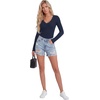 image:imageLYANER Womens Lace V Neck Long Sleeve Fitted Shirts Basic Ribbed Knit Tops Going Out Trendy TopNavy Blue