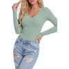 image:imageLYANER Womens Lace V Neck Long Sleeve Fitted Shirts Basic Ribbed Knit Tops Going Out Trendy TopPea Green