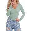 image:imageLYANER Womens Lace V Neck Long Sleeve Fitted Shirts Basic Ribbed Knit Tops Going Out Trendy TopPea Green