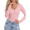 image:imageLYANER Womens Lace V Neck Long Sleeve Fitted Shirts Basic Ribbed Knit Tops Going Out Trendy TopPink
