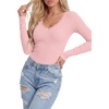 image:imageLYANER Womens Lace V Neck Long Sleeve Fitted Shirts Basic Ribbed Knit Tops Going Out Trendy TopPink