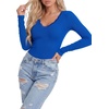 image:imageLYANER Womens Lace V Neck Long Sleeve Fitted Shirts Basic Ribbed Knit Tops Going Out Trendy TopRoyal Blue