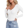 image:imageLYANER Womens Lace V Neck Long Sleeve Fitted Shirts Basic Ribbed Knit Tops Going Out Trendy TopWhite