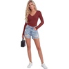 image:imageLYANER Womens Lace V Neck Long Sleeve Fitted Shirts Basic Ribbed Knit Tops Going Out Trendy TopWine Red