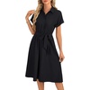 image:imageLYANER Womens Midi Dresses V Neck Button Down Tie Waist Short Sleeve Ruffle Hem DressBlack