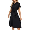 image:imageLYANER Womens Midi Dresses V Neck Button Down Tie Waist Short Sleeve Ruffle Hem DressBlack