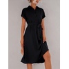 image:imageLYANER Womens Midi Dresses V Neck Button Down Tie Waist Short Sleeve Ruffle Hem DressBlack