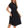 image:imageLYANER Womens Midi Dresses V Neck Button Down Tie Waist Short Sleeve Ruffle Hem DressBlack