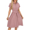 image:imageLYANER Womens Midi Dresses V Neck Button Down Tie Waist Short Sleeve Ruffle Hem DressPink