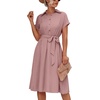 image:imageLYANER Womens Midi Dresses V Neck Button Down Tie Waist Short Sleeve Ruffle Hem DressPink