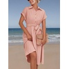 image:imageLYANER Womens Midi Dresses V Neck Button Down Tie Waist Short Sleeve Ruffle Hem DressPink