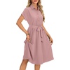 image:imageLYANER Womens Midi Dresses V Neck Button Down Tie Waist Short Sleeve Ruffle Hem DressPink