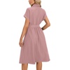 image:imageLYANER Womens Midi Dresses V Neck Button Down Tie Waist Short Sleeve Ruffle Hem DressPink